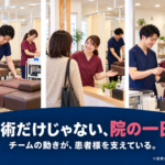 接骨院内で施術準備、患者様の受け入れ、記録と情報共有を行うスタッフのイメージ